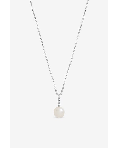 New In - Silver CZ Bar Pearl Pendant
