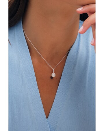 Simply Silver 925 Sterling Silver Cubic Zirconia Bar Pearl Pendant - Gift Pouch