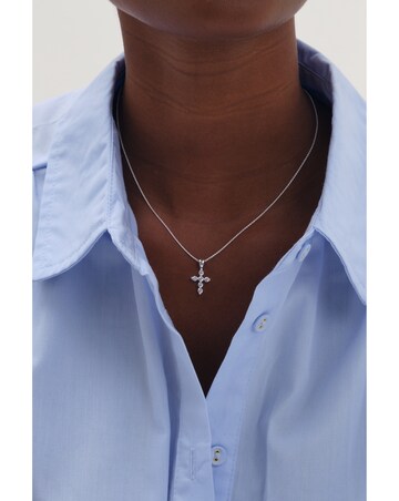 Simply Silver 925 Sterling Silver Cubic Zirconia Cross Necklace - Gift Pouch