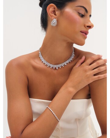 Jon Richard Rhodium Plated And Cubic Zirconia Peardrop Collar Necklace