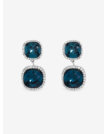 Jon Richard Rhodium Plated And Sapphire Double Drop Halo Earrings