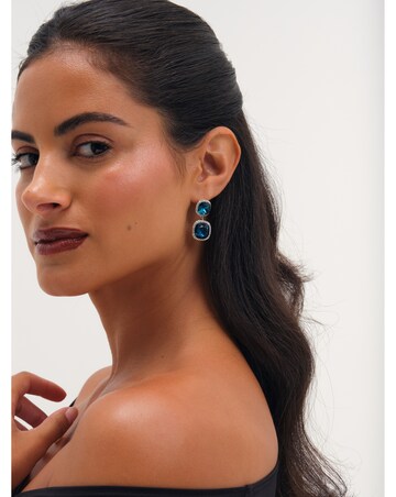 Jon Richard Rhodium Plated And Sapphire Double Drop Halo Earrings