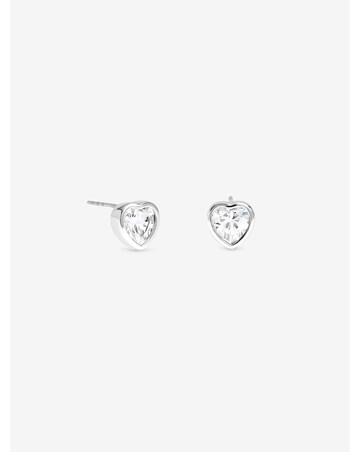 Navy Xmas Cracker - Silver Bezel Heart Stud Earrings