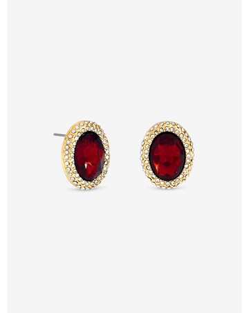 Mood Gold Plated Crystal And Red Stud Earrings