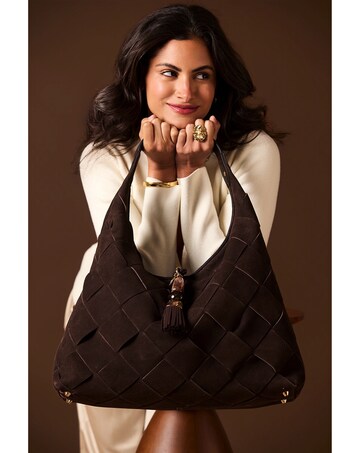 Luella Grey Pandora Weave Chocolate Suede Weave Slouch Hobo