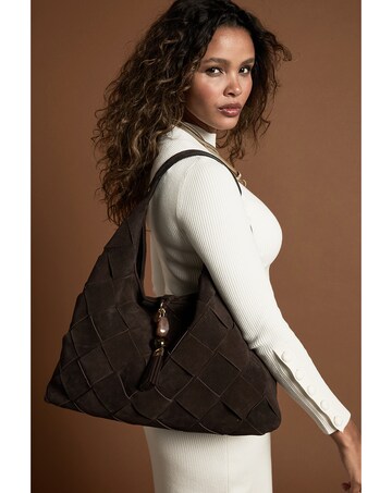 Luella Grey Pandora Weave Chocolate Suede Weave Slouch Hobo