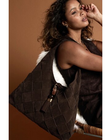 Luella Grey Pandora Weave Chocolate Suede Weave Slouch Hobo