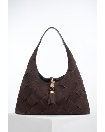Luella Grey Pandora Weave Chocolate Suede Weave Slouch Hobo