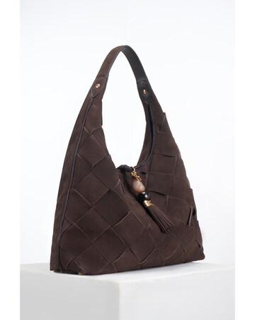 Luella Grey Pandora Weave Chocolate Suede Weave Slouch Hobo