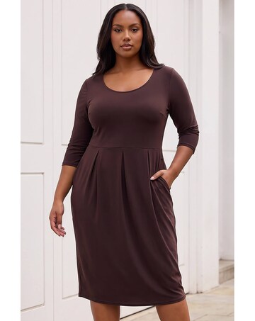 Roman Curve Pocket Shift Midi Dress