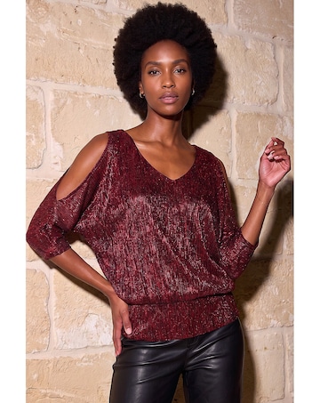 Roman Metallic Plisse Banded Hem Top