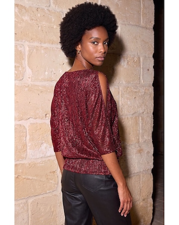 Roman Metallic Plisse Banded Hem Top