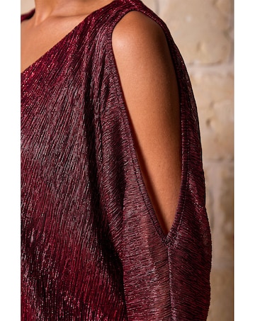 Roman Metallic Plisse Banded Hem Top