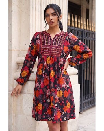 Roman Embroidery Panel Floral Dress