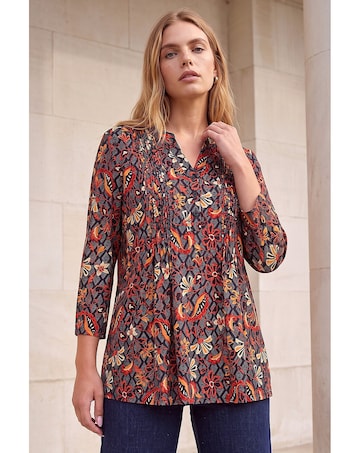 Roman Geometric Floral Pintuck Shirt