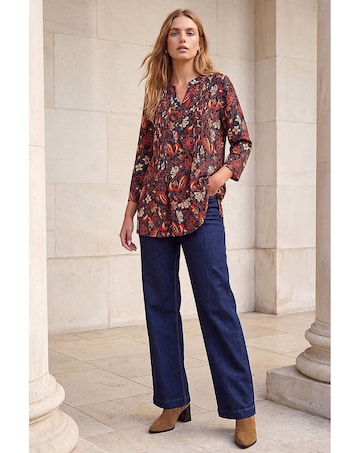 Roman Geometric Floral Pintuck Shirt