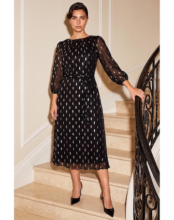 Roman Shimmer Pleat Neck Dress