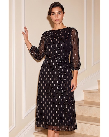 Roman Shimmer Pleat Neck Dress