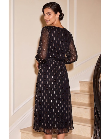 Roman Shimmer Pleat Neck Dress