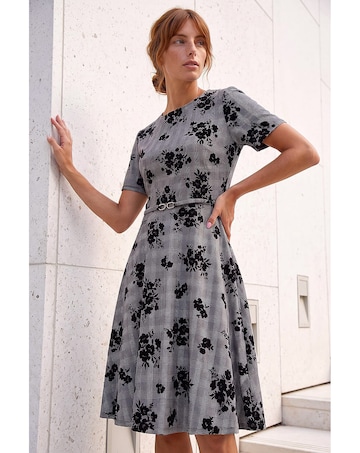 Roman Check Floral Flock Dress