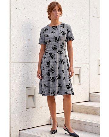 Roman Check Floral Flock Dress
