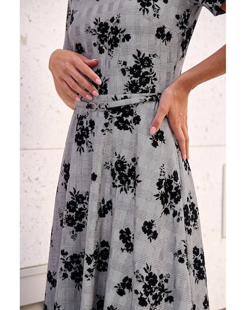 Roman Check Floral Flock Dress