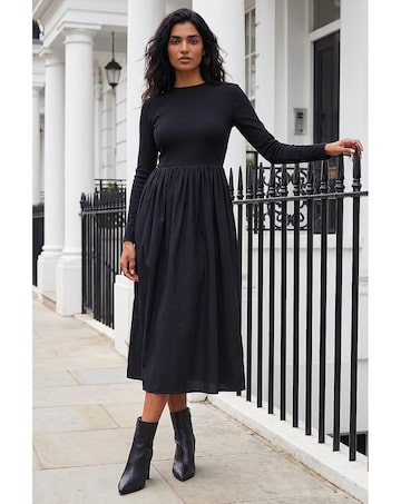 Roman Cotton Stretch Jersey Midi Dress