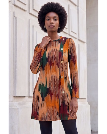Roman Abstract Side Buttoned Dress