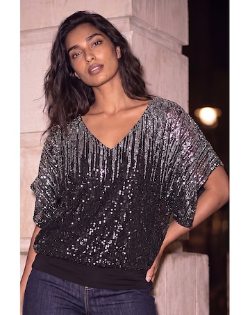Roman Ombre Mesh Sequin Bar Back Top