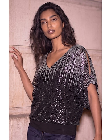 Roman Ombre Mesh Sequin Bar Back Top