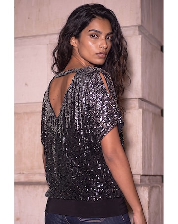 Roman Ombre Mesh Sequin Bar Back Top