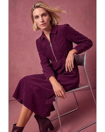Roman Corduroy Zip Detail Midi Dress