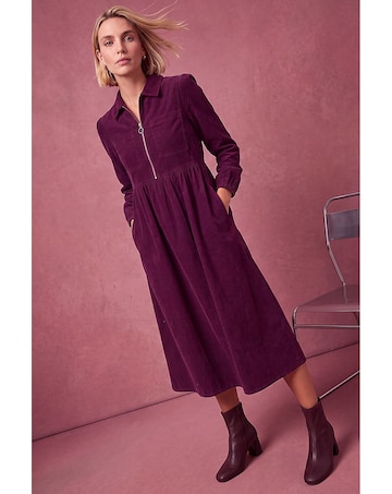 Roman Corduroy Zip Detail Midi Dress