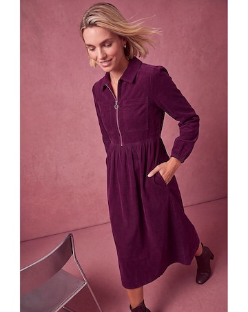 Roman Corduroy Zip Detail Midi Dress