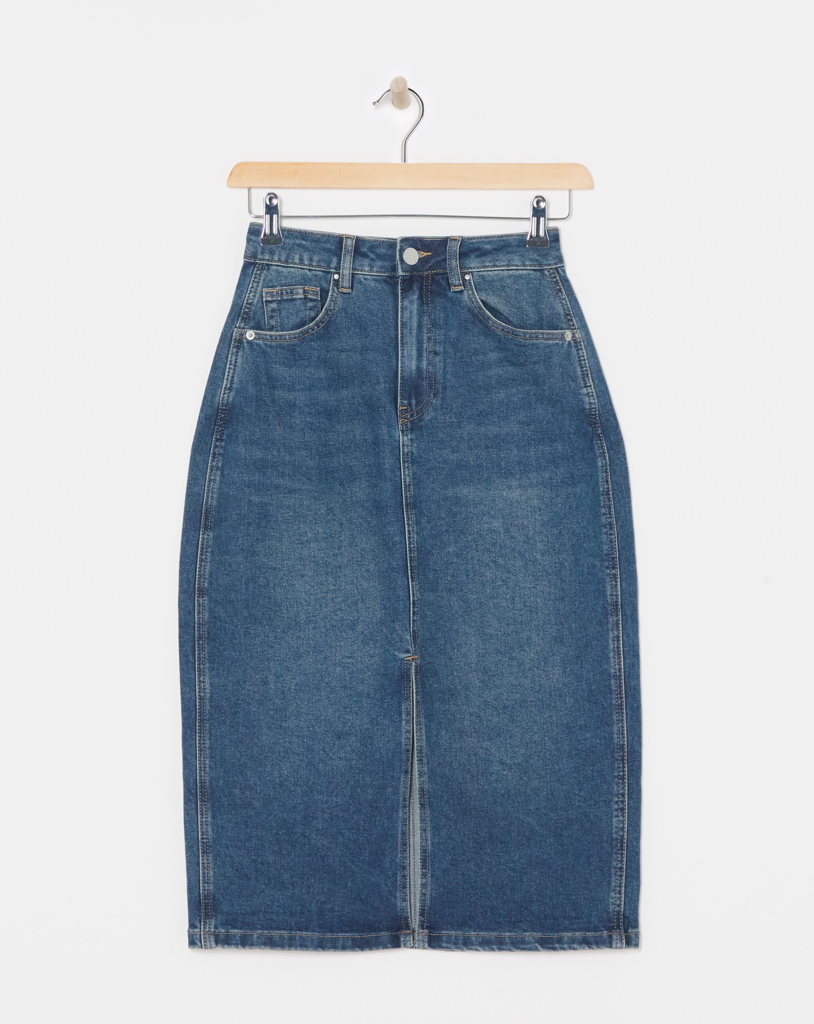 Split Front Denim Midi Skirt