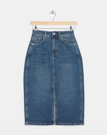 Mid Blue Split Front Denim Midi Skirt