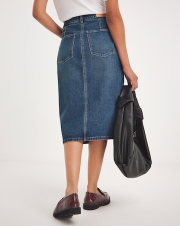 Mid Blue Split Front Denim Midi Skirt