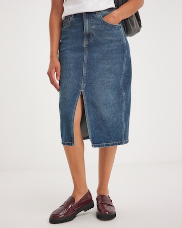 Mid Blue Split Front Denim Midi Skirt