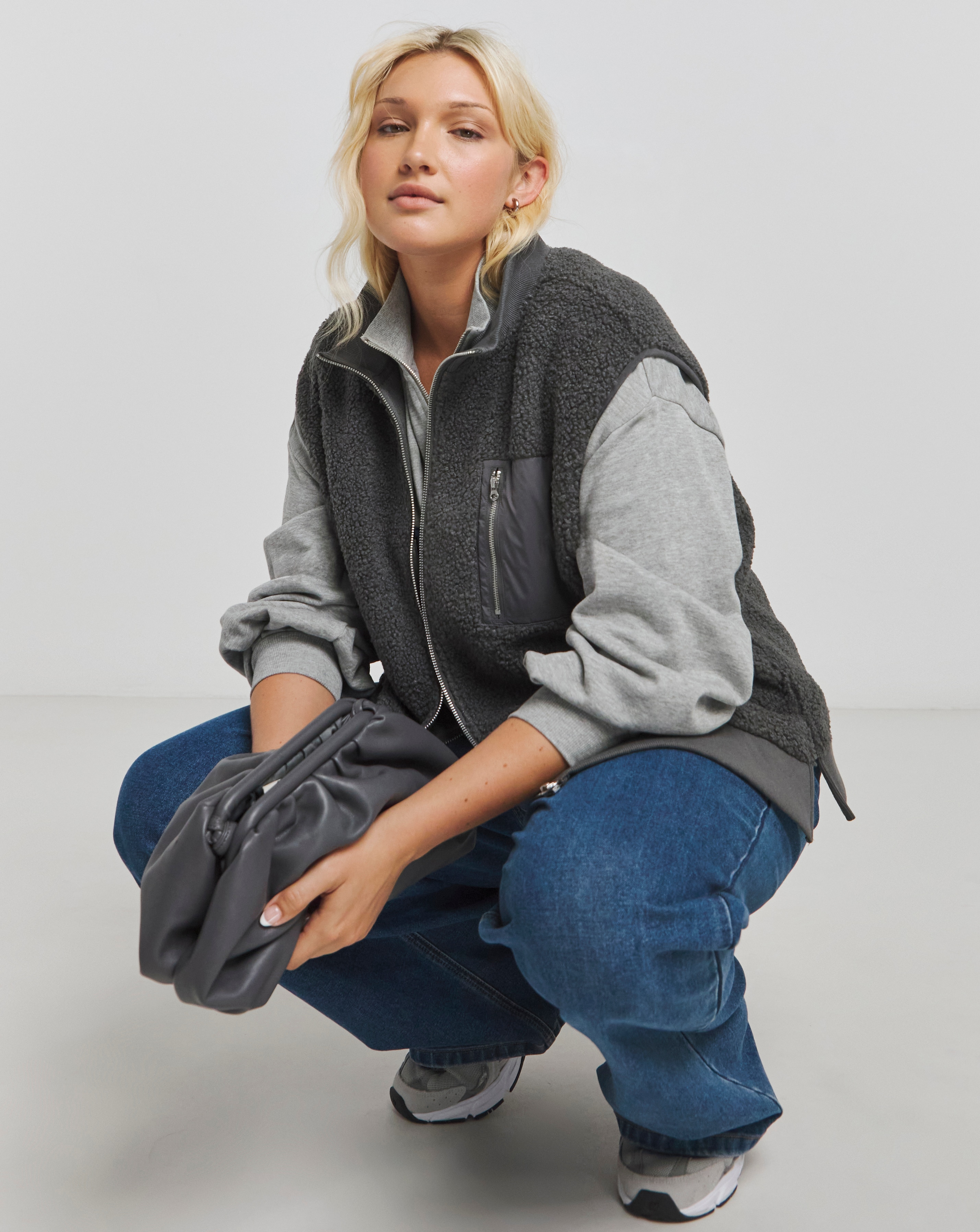 Teddy Gilet With Nylon Pocket