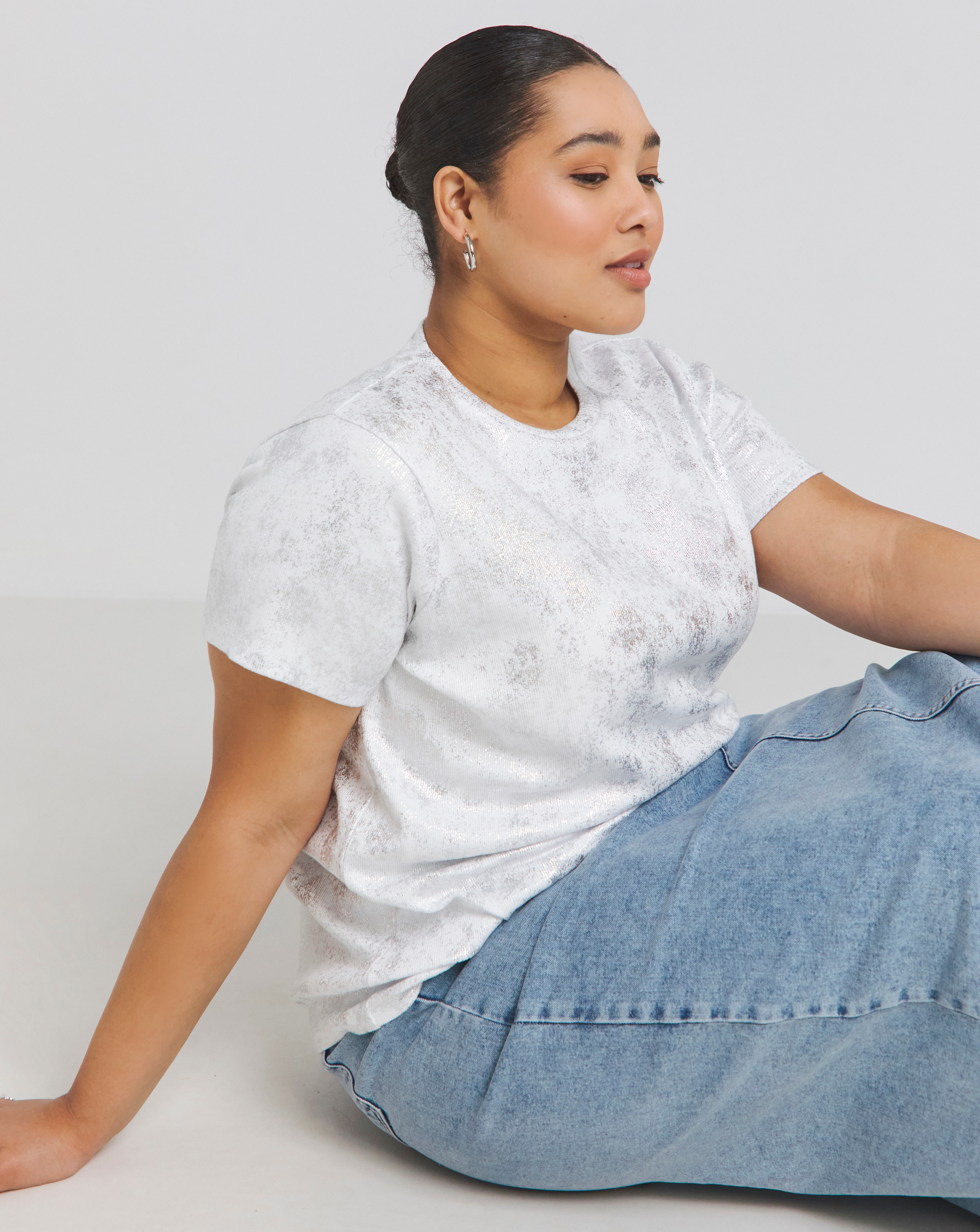 Distressed Metallic Rib T-Shirt