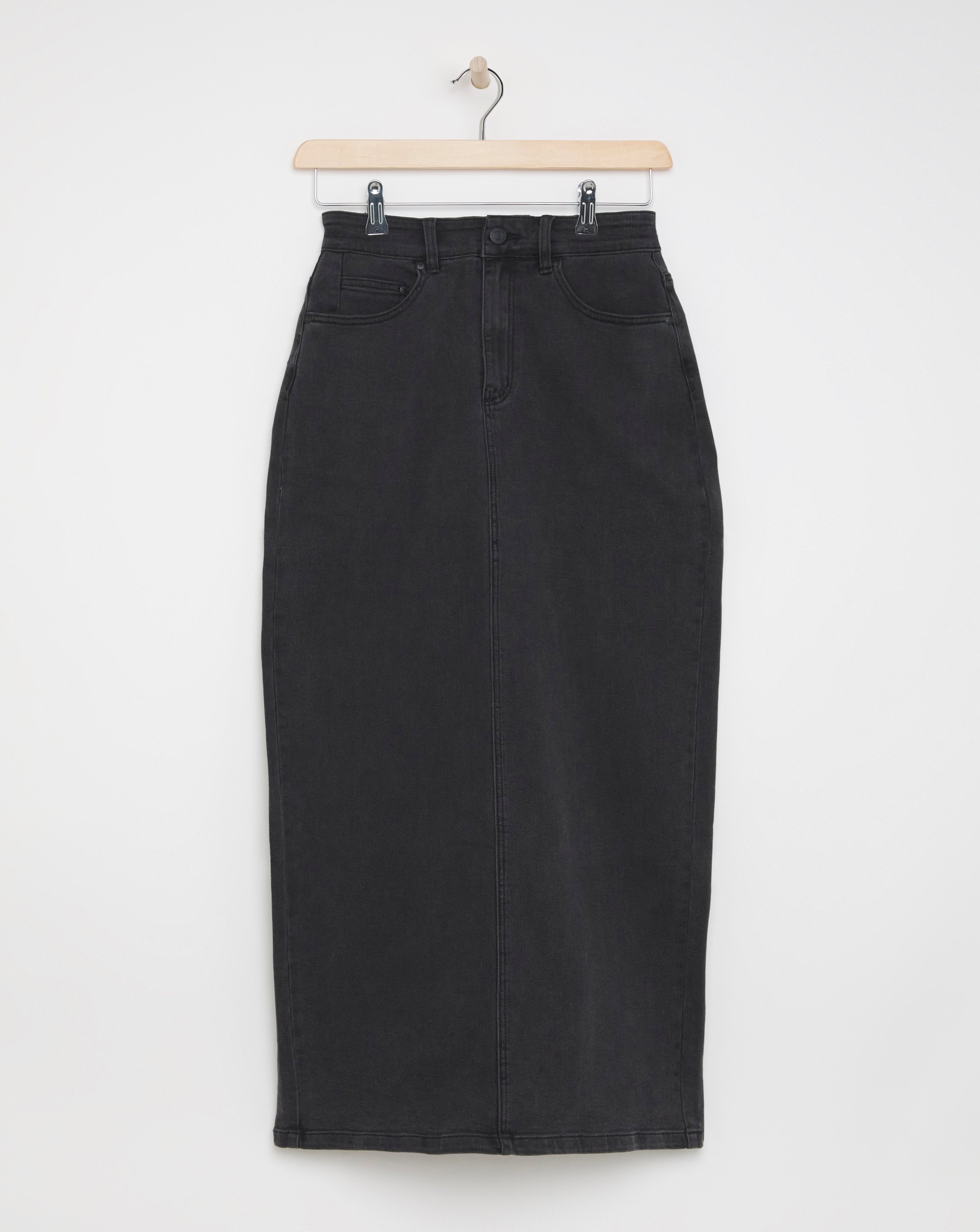 Black Back Split Maxi Denim Skirt