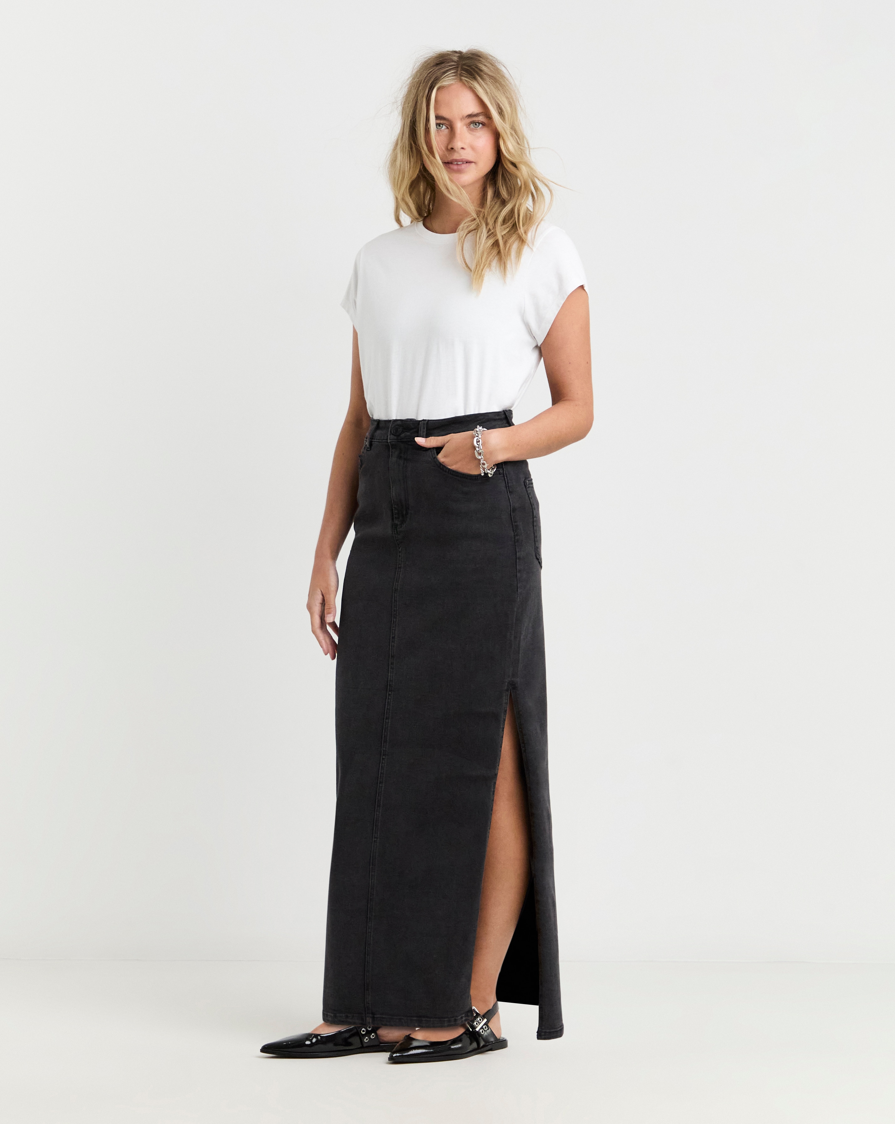 Black Side Split Maxi Skirt