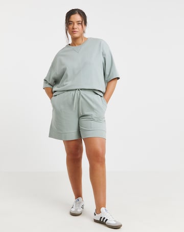 Simply Be Sage Short Sleeve Sweatshirt with Rib Detail