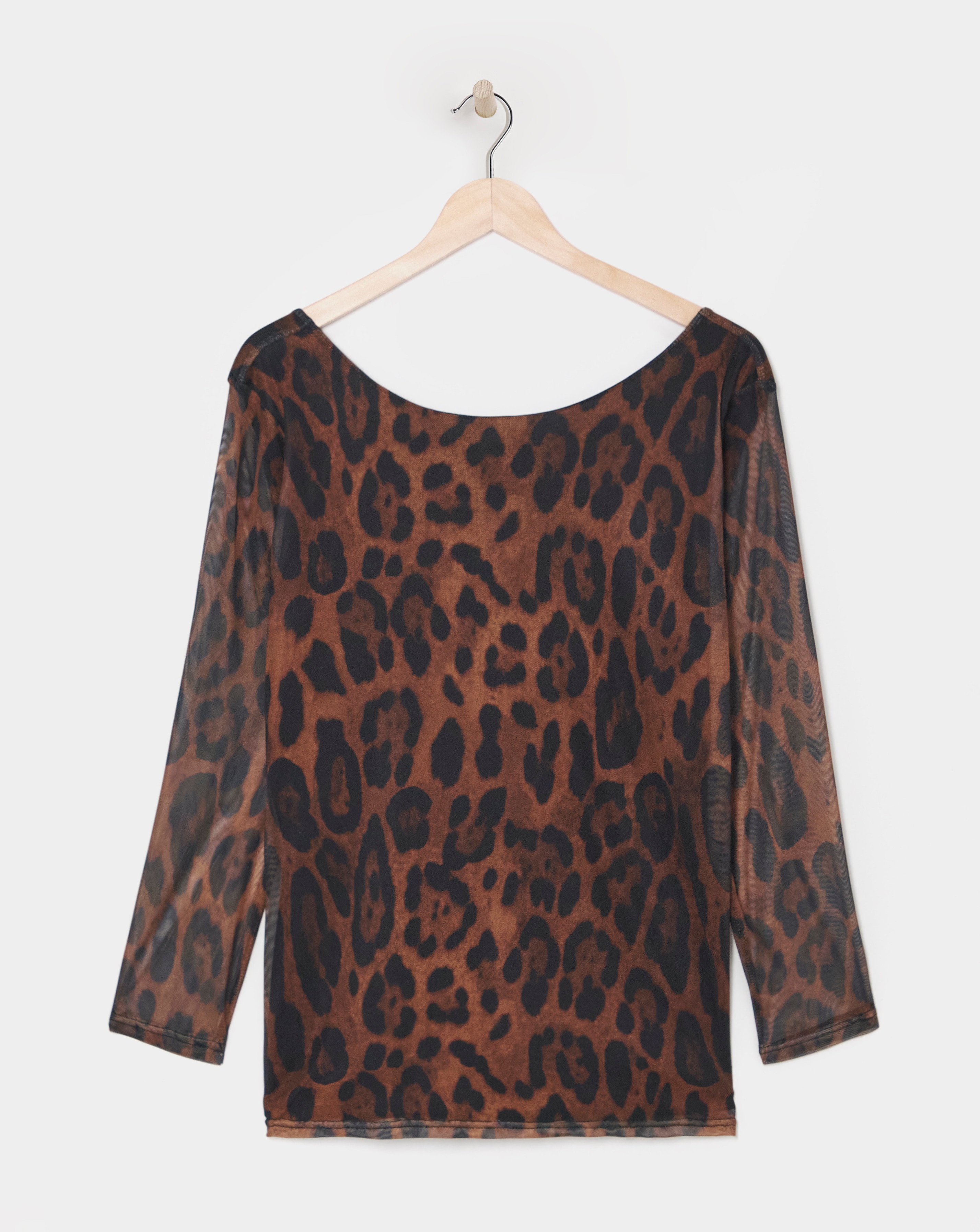 Leopard Mesh Scoop Back Top