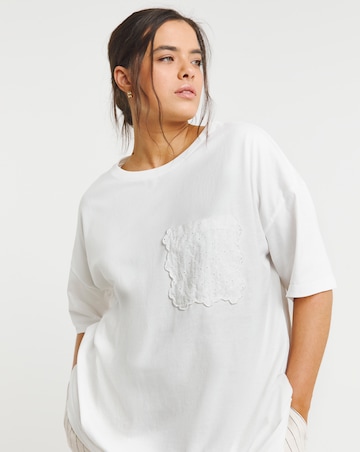 Simply Be White Broderie Pocket T-Shirt