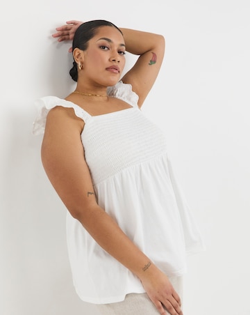 Simply Be White Broderie Ruched Bust Vest