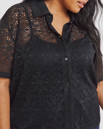Simply Be Black Floral Stretch Crochet Boxy Shirt