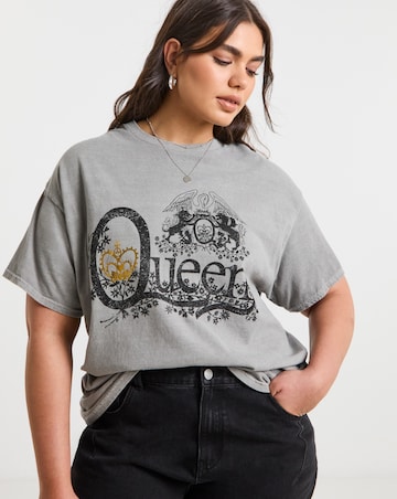 Simply Be Washed Grey Queen License T-Shirt