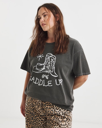 Simply Be Acid Wash Western Slogan T-Shirt