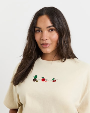 Simply Be Sand Fruit Embroidered T-Shirt